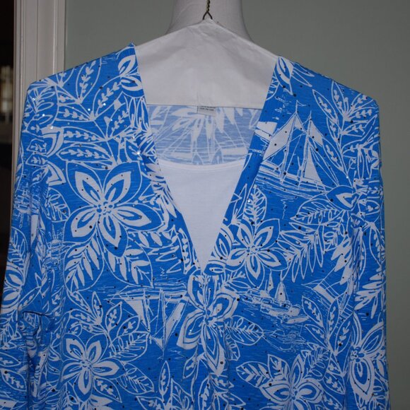 NWOT Marine Blue Silver Sequined Nautical Top-2X - Picture 3 of 7